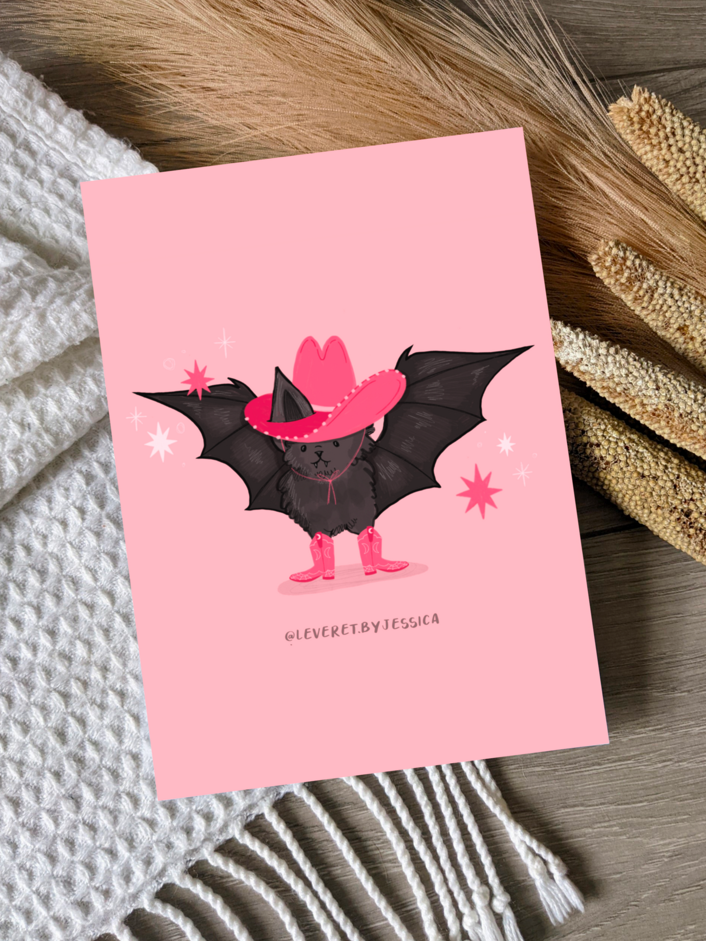 Spooky Western Bat Personalised Custom Doodle Style Print