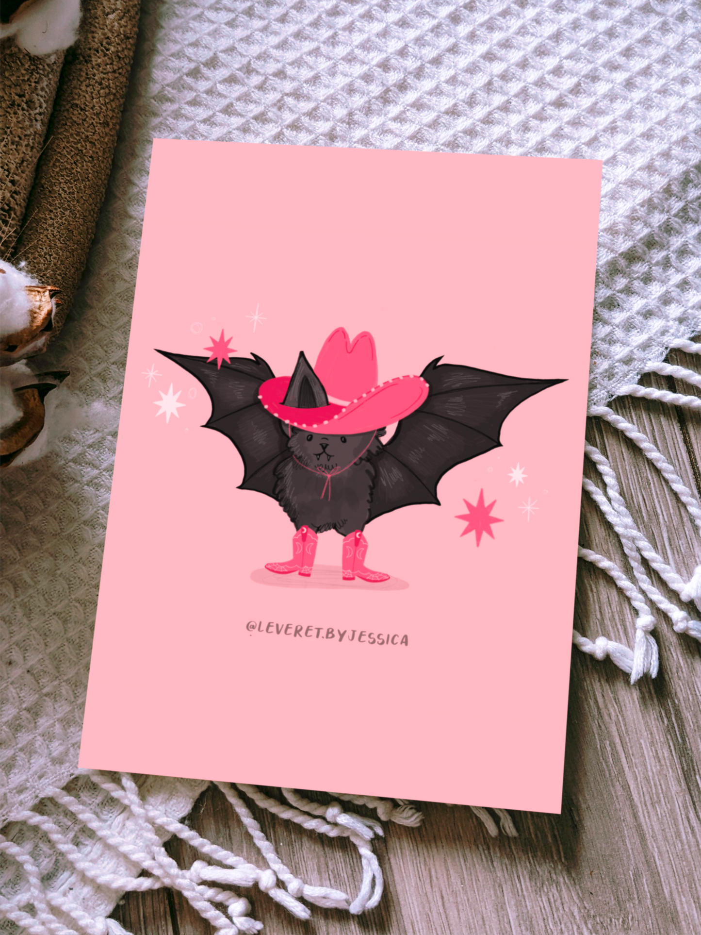 Spooky Western Bat Personalised Custom Doodle Style Print