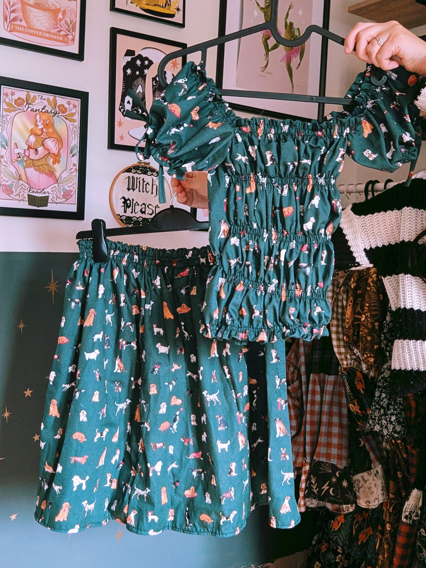 Premade Dog Print 2 Piece Dress Set