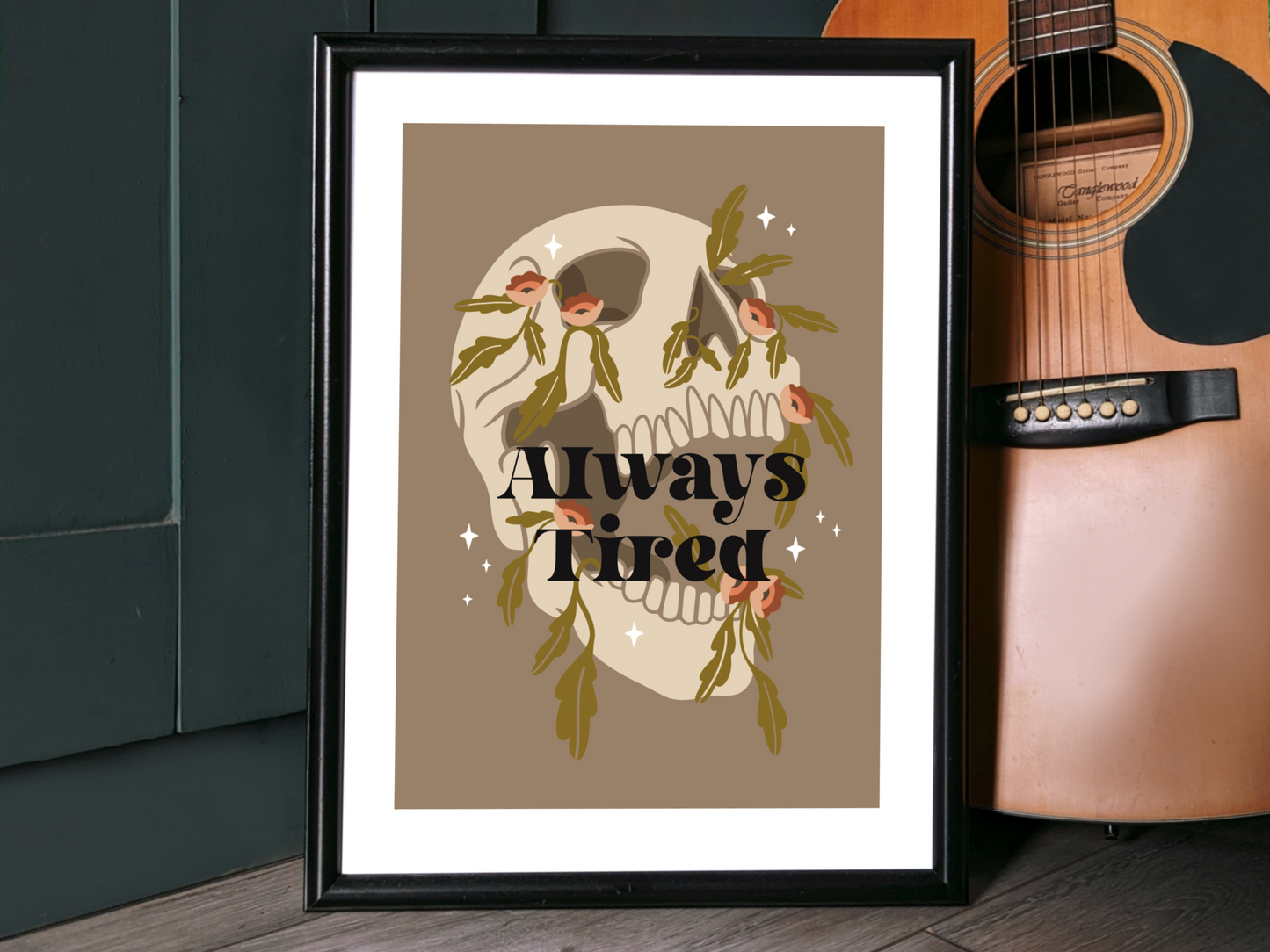 Always Tired Botanical Skull Art Print