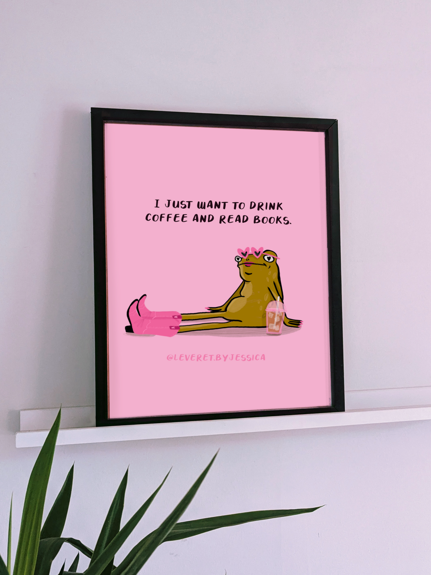 Coffee & Books Frog Art Print