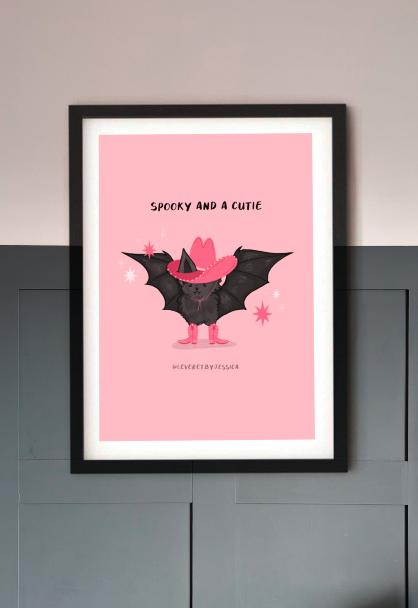 Spooky Western Bat Personalised Custom Doodle Style Print