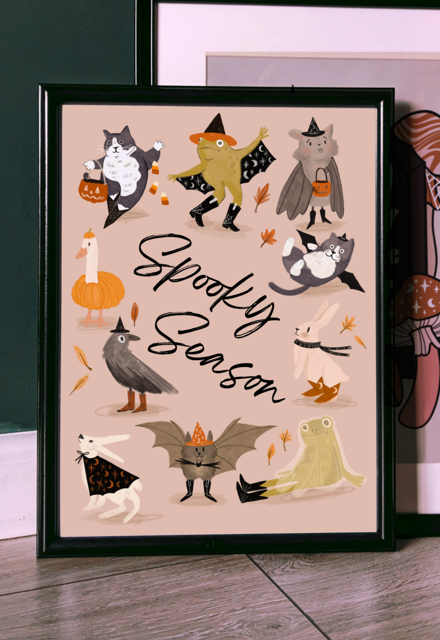 Spooky Season Whimsical Woodland Witchy Creatures Art Print