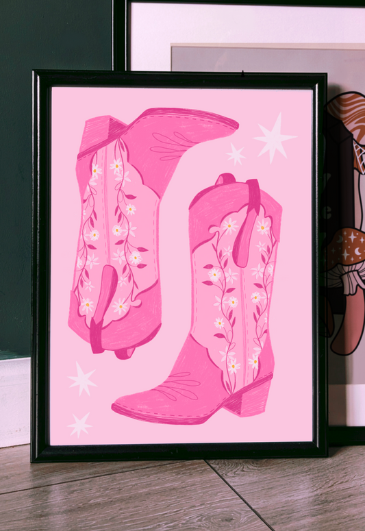 Pink Western Boots Art Print