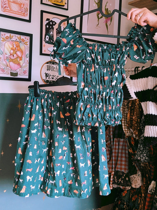 Premade Dog Print 2 Piece Dress Set