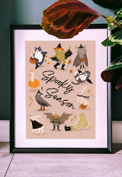 Spooky Season Whimsical Woodland Witchy Creatures Art Print