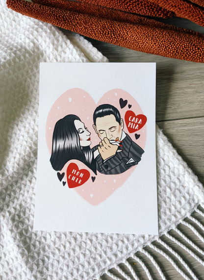 Morticia & Gomez Addams Kissing Art Print