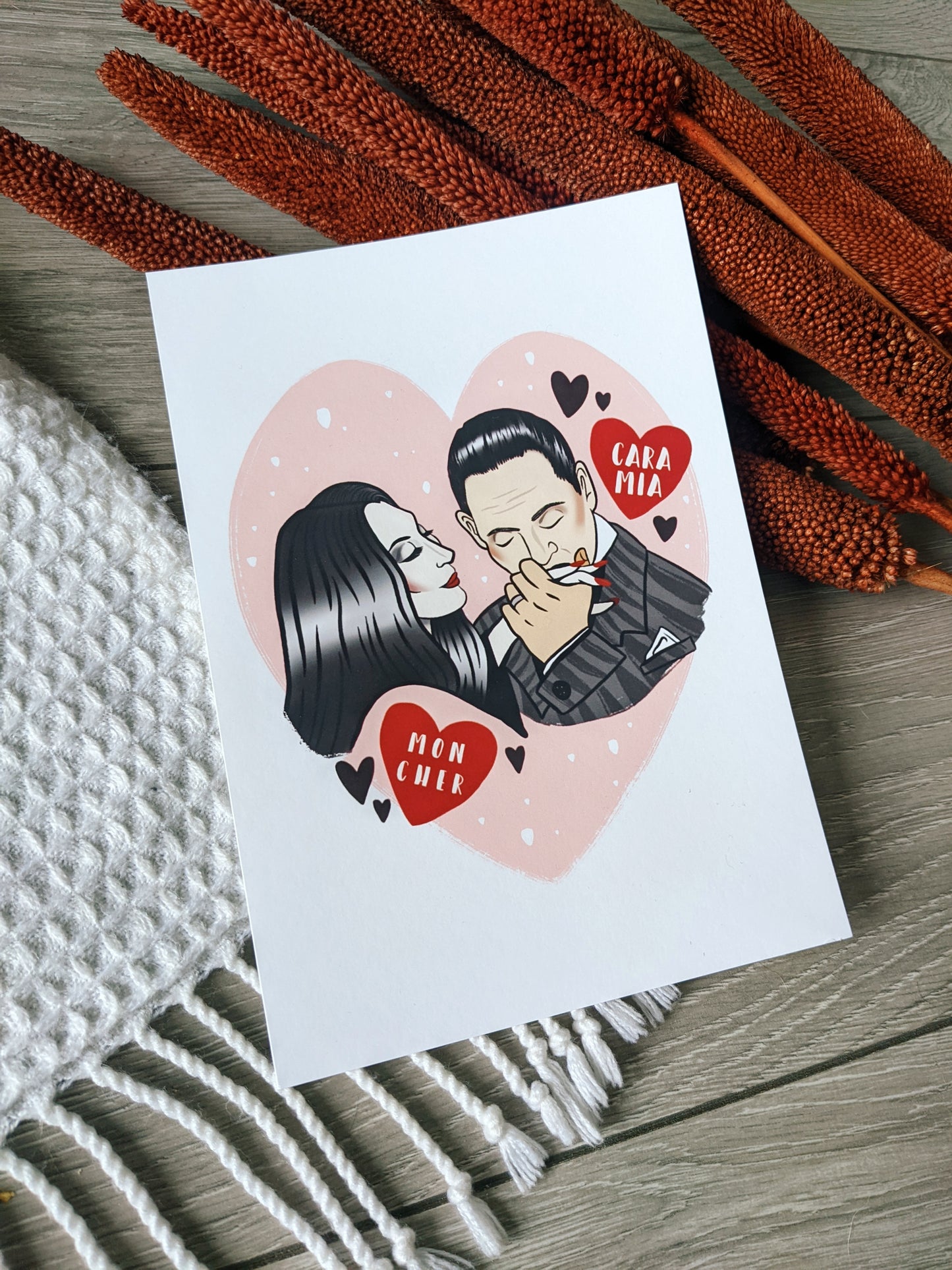 Morticia & Gomez Addams Kissing Art Print