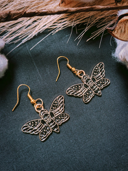 Death Moth Gold Earrings