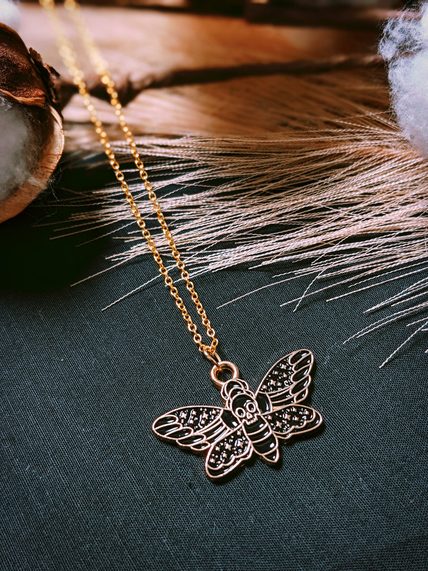 Gold Death Moth Necklace